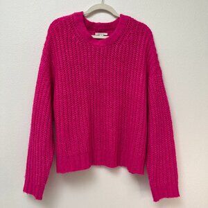 American Eagle Bright Pink Chunky Knit Crew Neck Cozy Oversized Sweater Large